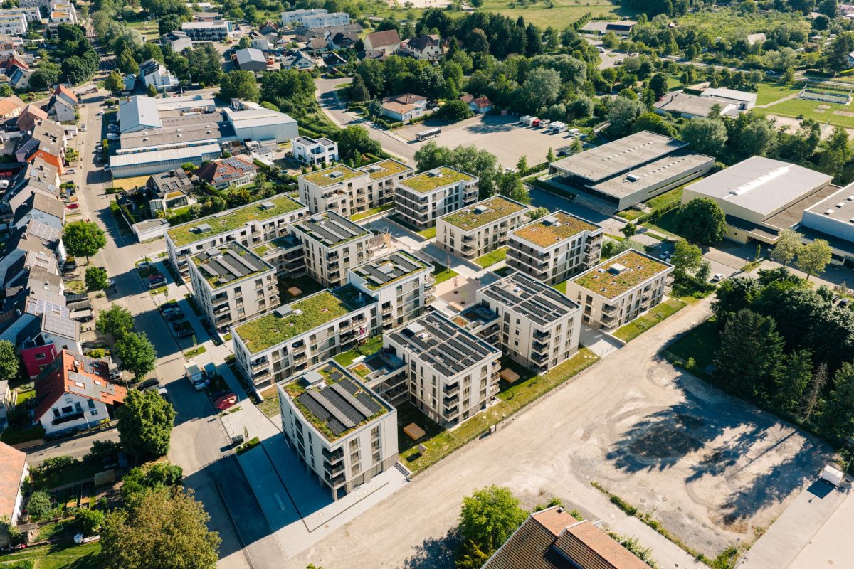 Drohnenansicht von oben des Wohnpark Mittendrin in Stutensee