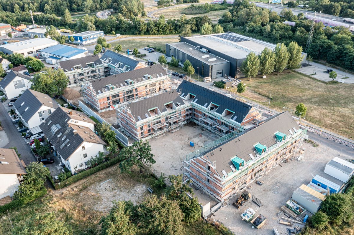 Luftbild der Baustelle in der Wachhausstraße in Durlach-Aue.