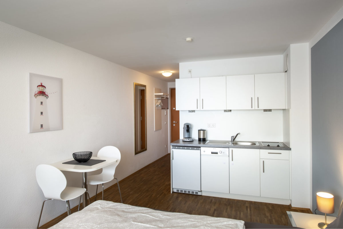 Der Wohn- und Schlafbereich in der Gästewohnung in Kirchfeld-Nord.