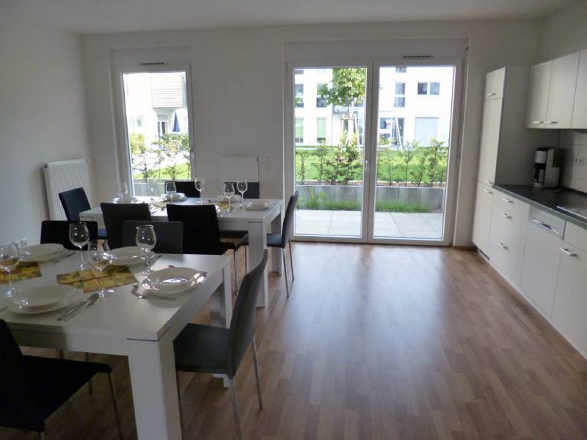 Der Gemeinschaftsraum in Kirchfeld-Nord liegt im Erdgeschoss und hat einen Zugang zur Terrasse.