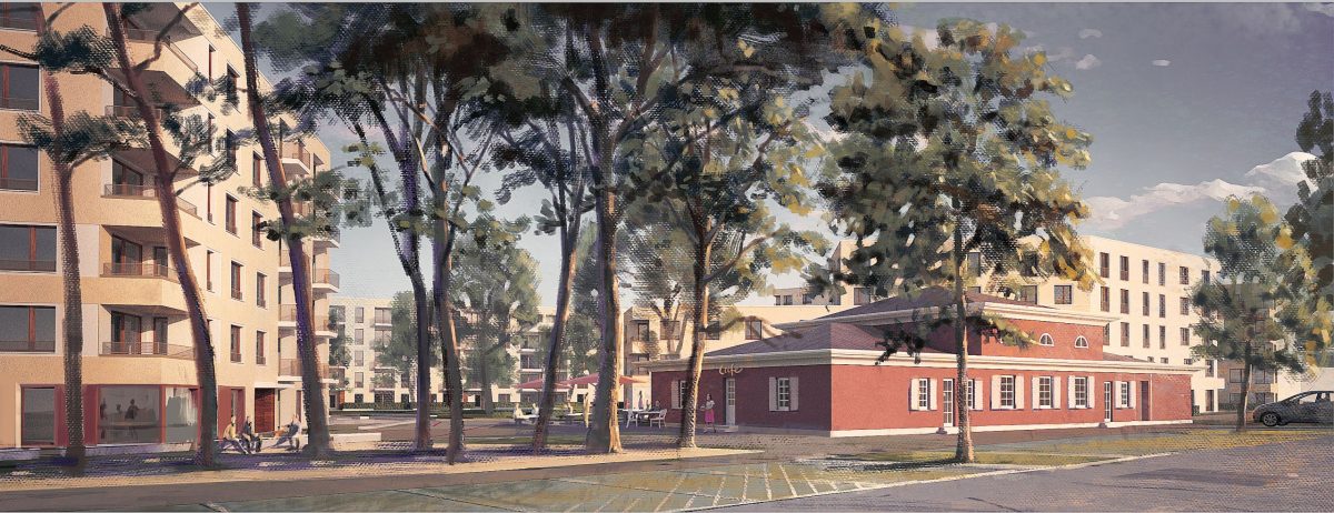 Visualisierung des Vereinsheims am August-Klingler-Areal mit neuer Bebauung.