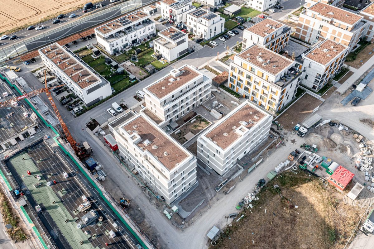 Luftbild der Baustelle in Rheinstetten.