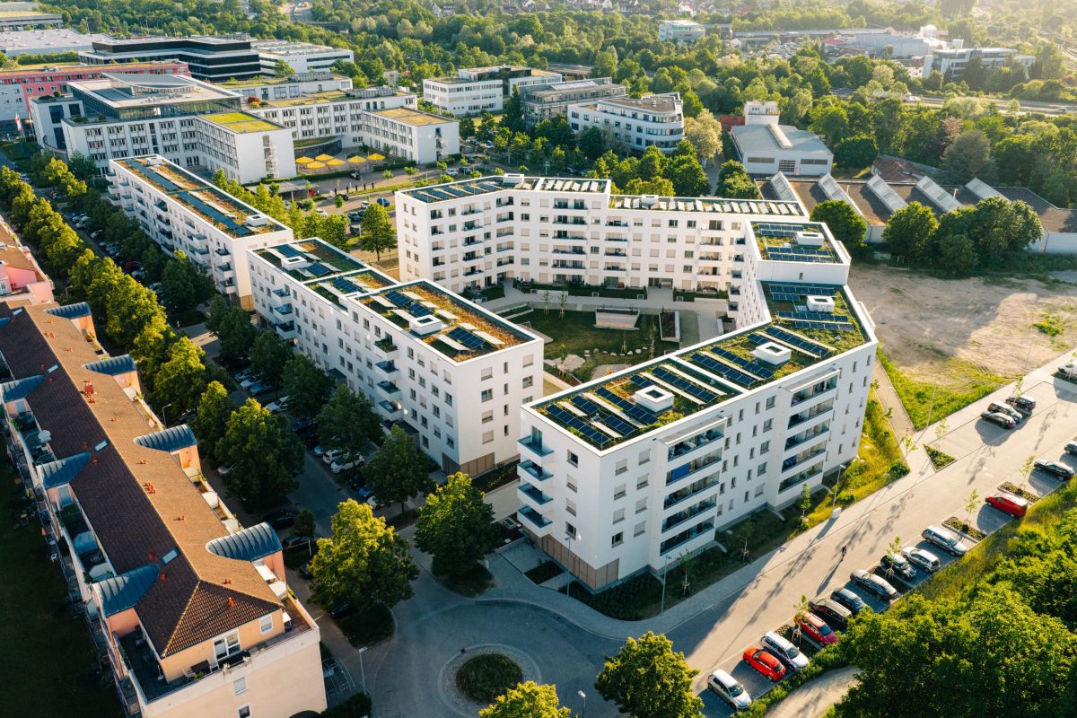 Luftbild des Neubaus in Oberreut Woerishoffer Straße.